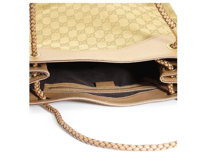 Gucci Tote Vintage GG Canvas con manici intrecciati Beige Marrone chiaro Marrone scuro - vista 8
