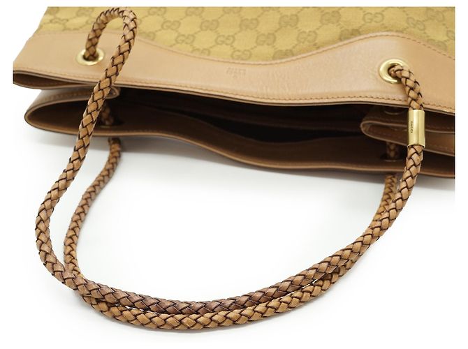 Gucci Tote Vintage GG Canvas con manici intrecciati Beige Marrone chiaro Marrone scuro - vista 9