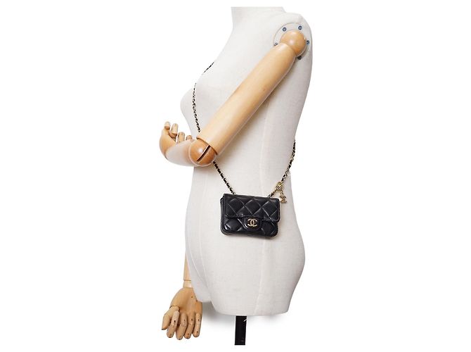 Chanel Lambskin Matelasse Ribbon Mini Chain Convertible Shoulder Bag Black - view 16