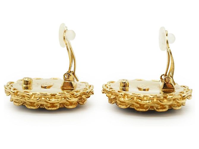 Chanel CC Bicolor große runde Clip-On-Ohrringe mit Kettendetail GP Schwarz Golden - Ansicht 9