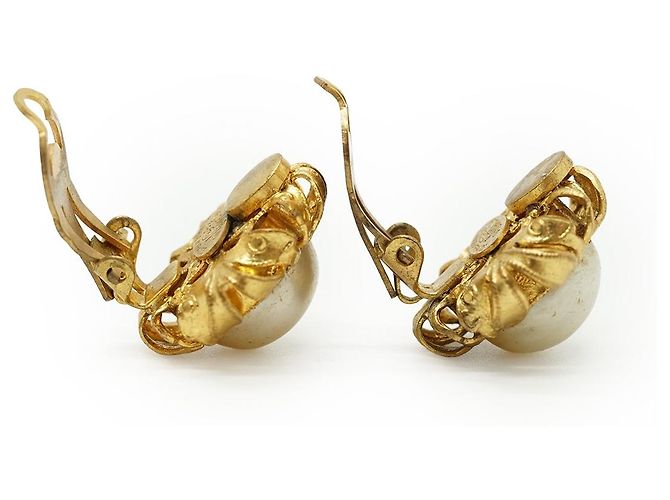 Chanel Brincos de pressão redondos de pérolas artificiais GP Branco Dourado - vista 10