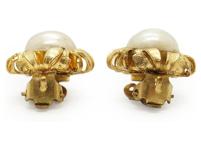 Chanel Brincos de pressão redondos de pérolas artificiais GP Branco Dourado - vista 3