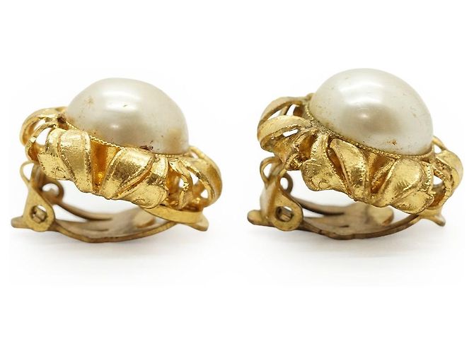 Chanel Brincos de pressão redondos de pérolas artificiais GP Branco Dourado - vista 4