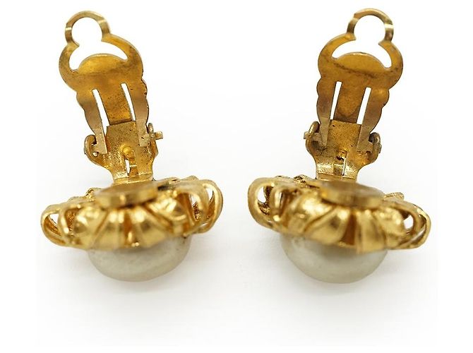 Chanel Brincos de pressão redondos de pérolas artificiais GP Branco Dourado - vista 8