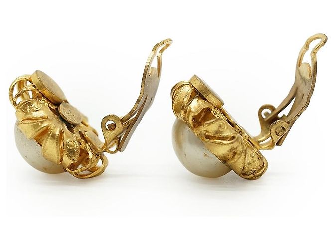 Chanel Brincos de pressão redondos de pérolas artificiais GP Branco Dourado - vista 9