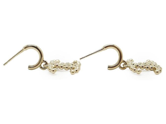 Chanel CC Beaded Small Hoop Drop Earrings Golden - view 3