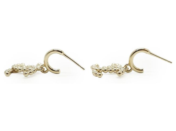 Chanel CC Beaded Small Hoop Drop Earrings Golden - view 4