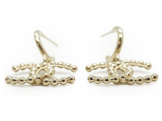 Chanel CC Beaded Small Hoop Drop Earrings Golden - view 5