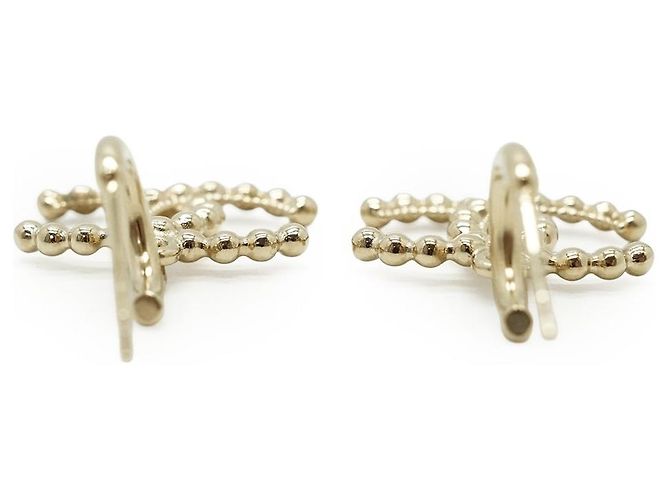 Chanel CC Beaded Small Hoop Drop Earrings Golden - view 6