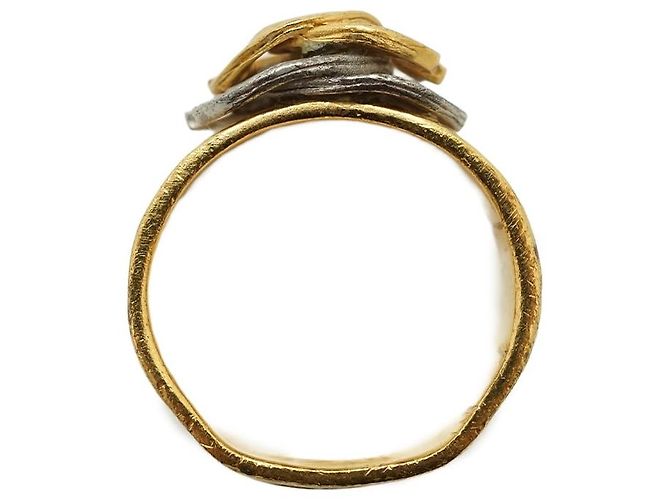 Chanel Vintage Double CC Gold Silver Textured Ring Silvery Golden - view 11