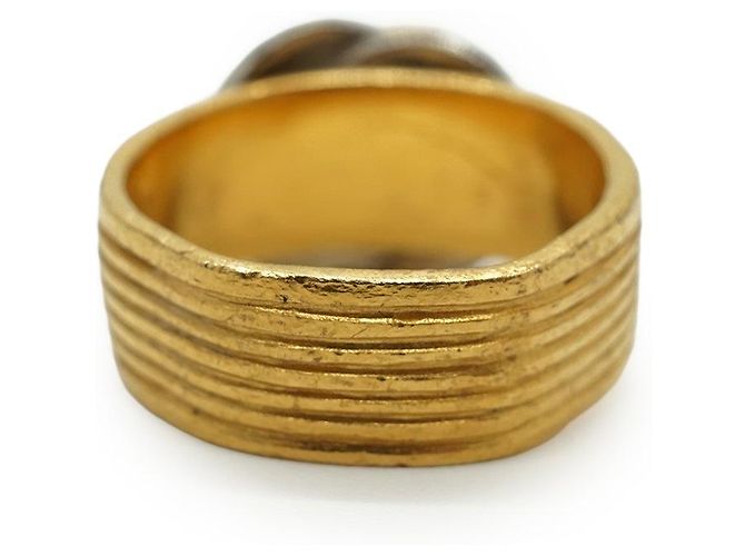 Chanel Vintage Double CC Gold Silver Textured Ring Silvery Golden - view 4