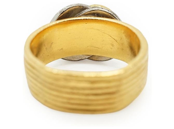 Chanel Vintage Double CC Gold Silver Textured Ring Silvery Golden - view 8