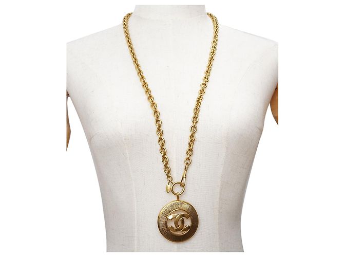 Chanel Vintage CC Sunburst Cut-out lange Halskette GP Golden - Ansicht 13