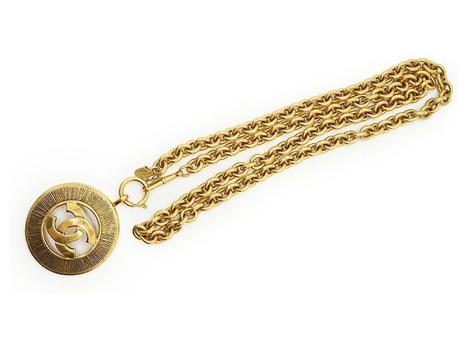 Chanel Vintage CC Sunburst Cut-out lange Halskette GP Golden - Ansicht 2