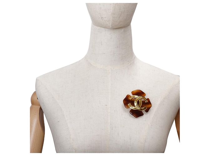 Chanel Spilla grande vintage CC quadrifoglio effetto tartaruga GP Marrone D'oro - vista 10