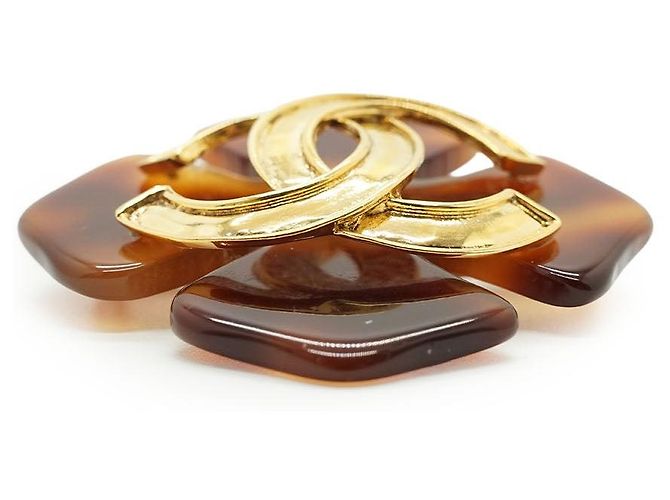 Chanel Spilla grande vintage CC quadrifoglio effetto tartaruga GP Marrone D'oro - vista 3