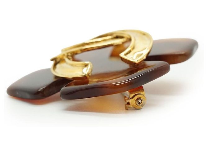 Chanel Spilla grande vintage CC quadrifoglio effetto tartaruga GP Marrone D'oro - vista 4