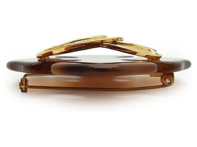 Chanel Spilla grande vintage CC quadrifoglio effetto tartaruga GP Marrone D'oro - vista 5