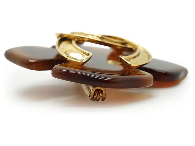 Chanel Spilla grande vintage CC quadrifoglio effetto tartaruga GP Marrone D'oro - vista 6