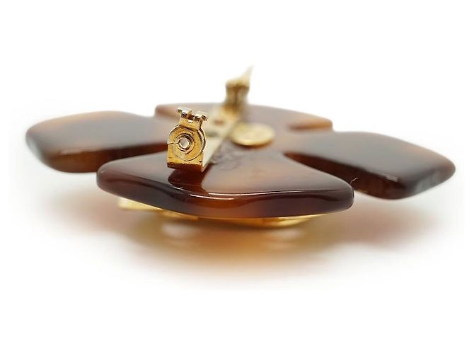 Chanel Spilla grande vintage CC quadrifoglio effetto tartaruga GP Marrone D'oro - vista 8