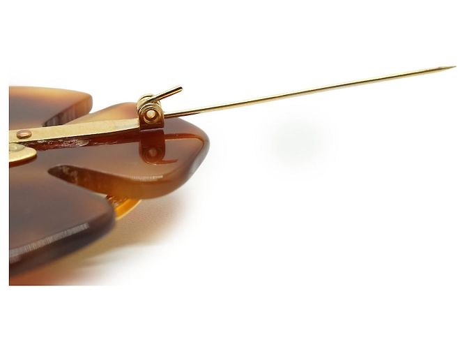 Chanel Spilla grande vintage CC quadrifoglio effetto tartaruga GP Marrone D'oro - vista 9