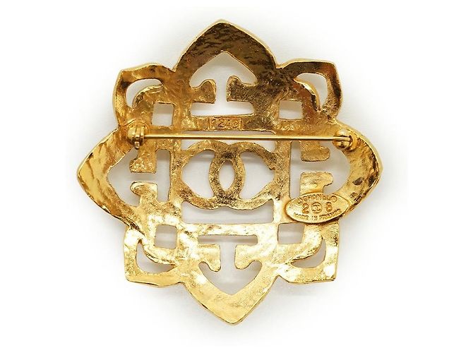 Chanel Vintage CC Filigree Cut-out Flower Große Brosche GP Golden - Ansicht 2