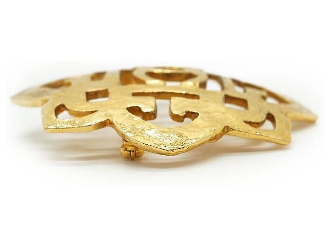 Chanel Vintage CC Filigree Cut-out Flower Große Brosche GP Golden - Ansicht 6