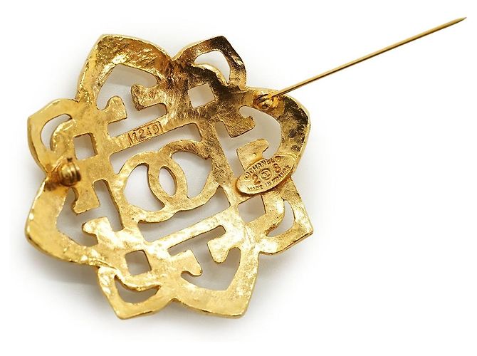 Chanel Vintage CC Filigree Cut-out Flower Große Brosche GP Golden - Ansicht 7