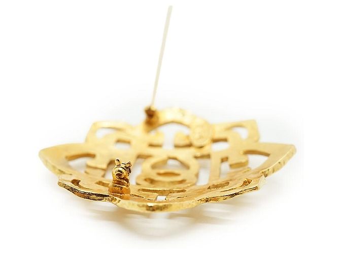 Chanel Vintage CC Filigree Cut-out Flower Große Brosche GP Golden - Ansicht 8
