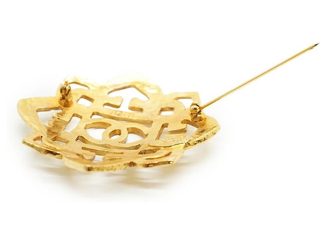 Chanel Vintage CC Filigree Cut-out Flower Große Brosche GP Golden - Ansicht 9