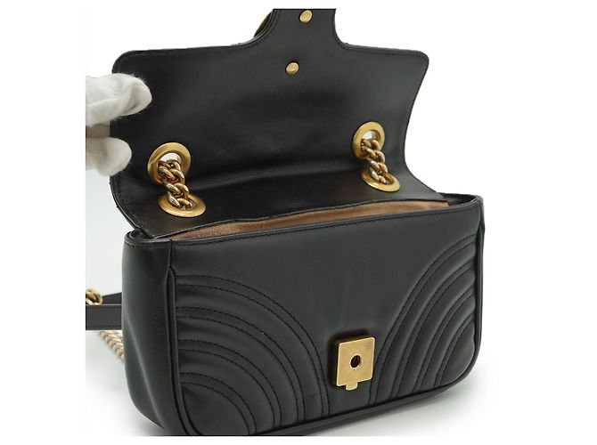 Gucci Mini Bolso de Hombro GG Marmont con Cadena Negro Beige - vista 11
