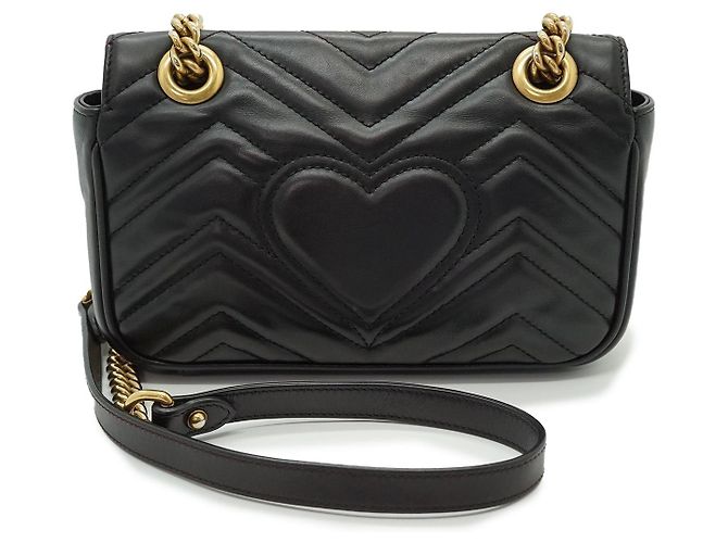 Gucci Mini Bolso de Hombro GG Marmont con Cadena Negro Beige - vista 2