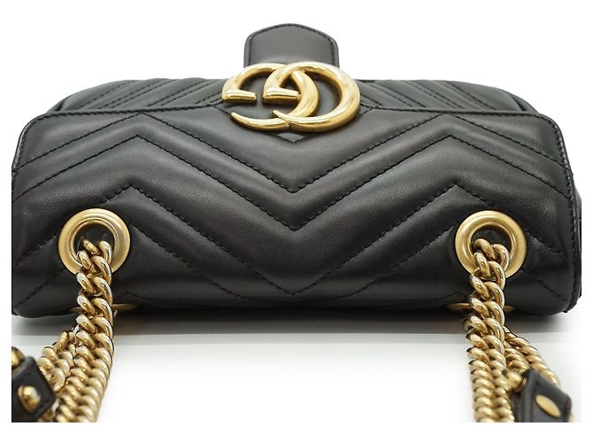 Gucci Mini Bolso de Hombro GG Marmont con Cadena Negro Beige - vista 9
