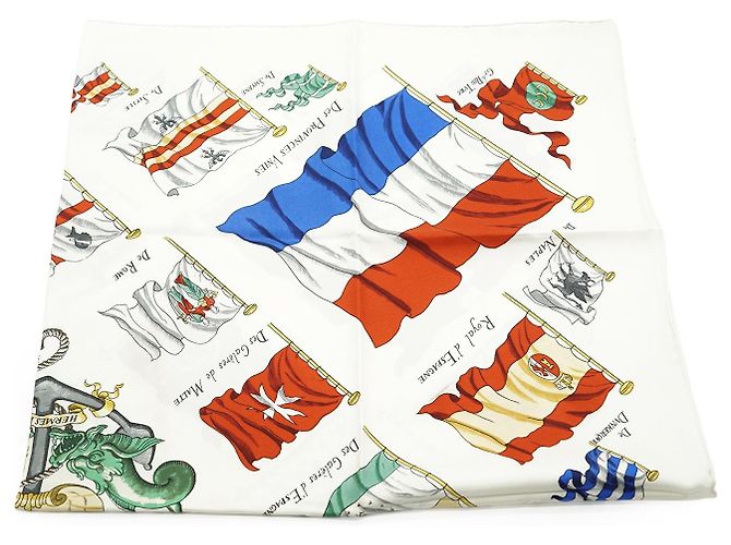 Hermès Pavois by Ledoux Silk Carre 90 Bianco Multicolore - vista 3