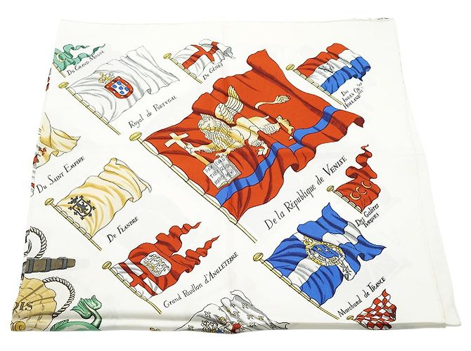 Hermès Pavois by Ledoux Silk Carre 90 Bianco Multicolore - vista 5