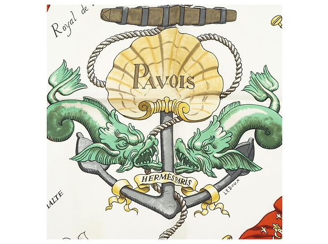 Hermès Pavois by Ledoux Silk Carre 90 Bianco Multicolore - vista 7