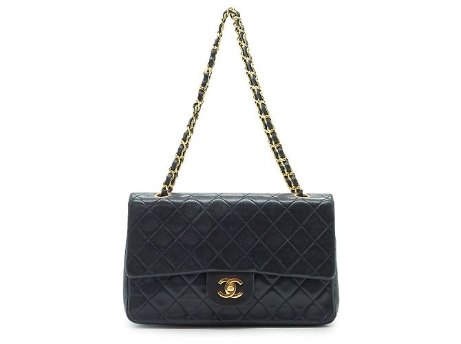 Chanel Bolsa de Ombro com Corrente Double Flap Matelassé 25 em pele de cordeiro Preto Bordeaux Azul marinho - vista 3