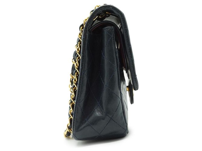 Chanel Bolsa de Ombro com Corrente Double Flap Matelassé 25 em pele de cordeiro Preto Bordeaux Azul marinho - vista 4