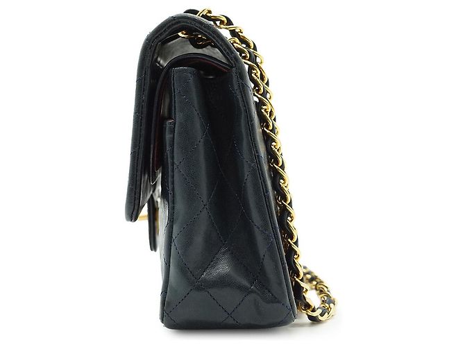 Chanel Bolsa de Ombro com Corrente Double Flap Matelassé 25 em pele de cordeiro Preto Bordeaux Azul marinho - vista 5