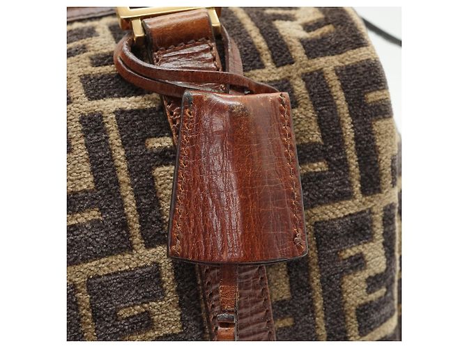Fendi Sac Mini Boston Zucca Velvet Marron - vue 11