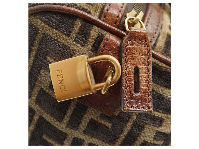 Fendi Sac Mini Boston Zucca Velvet Marron - vue 12