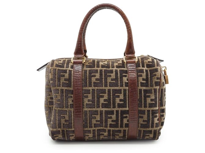 Fendi Sac Mini Boston Zucca Velvet Marron - vue 2