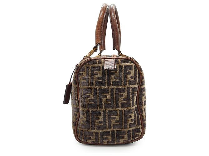 Fendi Sac Mini Boston Zucca Velvet Marron - vue 3