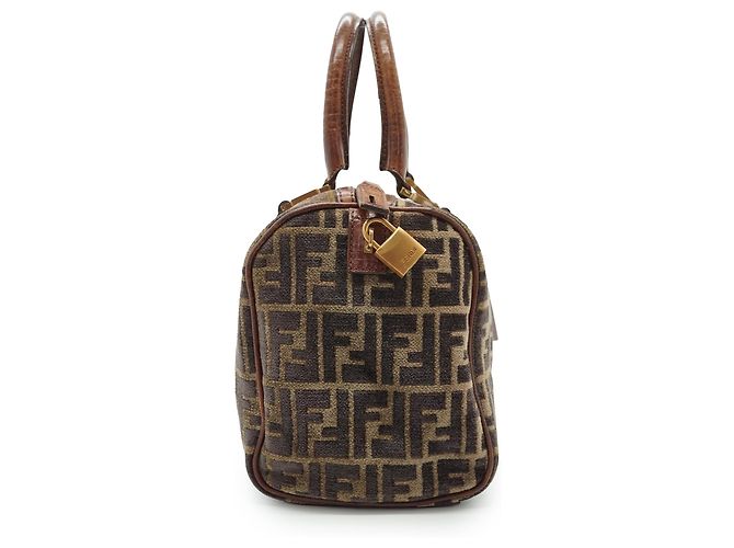 Fendi Sac Mini Boston Zucca Velvet Marron - vue 4