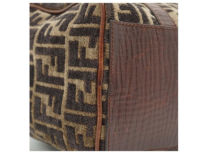 Fendi Sac Mini Boston Zucca Velvet Marron - vue 6