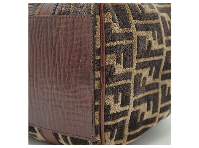 Fendi Sac Mini Boston Zucca Velvet Marron - vue 7
