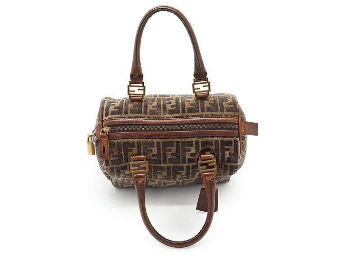 Fendi Sac Mini Boston Zucca Velvet Marron - vue 8