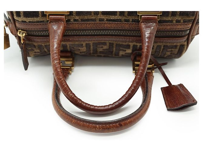 Fendi Sac Mini Boston Zucca Velvet Marron - vue 9