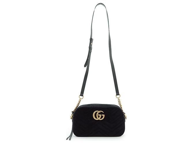 Gucci Borsa a tracolla Camera GG Marmont in velluto Nero Rosa - vista 3