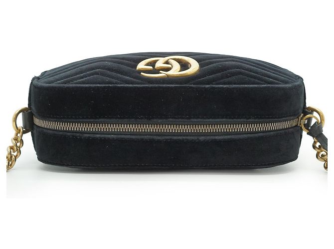 Gucci Borsa a tracolla Camera GG Marmont in velluto Nero Rosa - vista 9